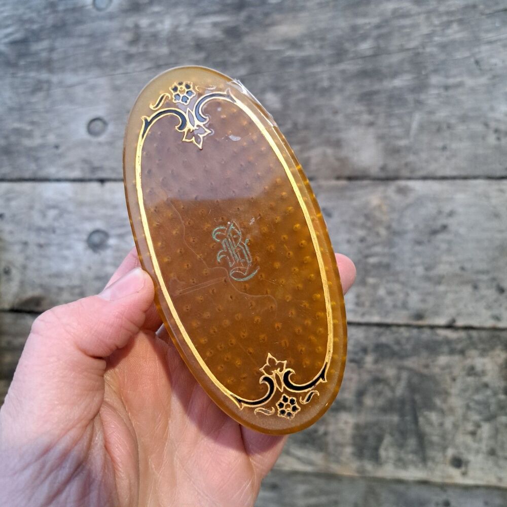 Vintage Plastic Brown Amber Crystal Dainty Hairbrush Cosmetic Accessories Vanity